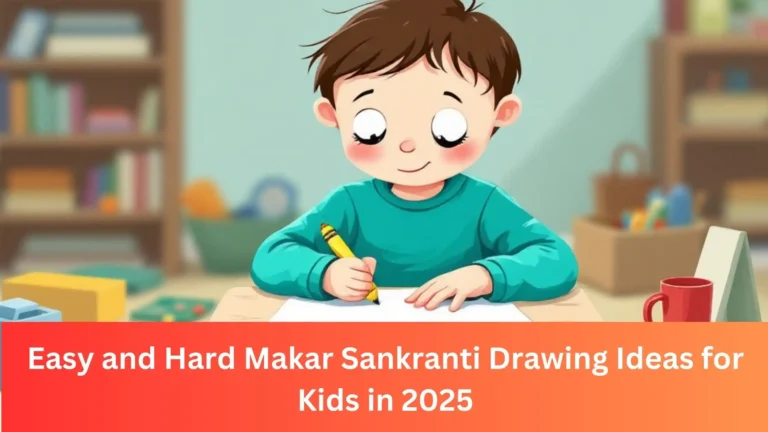 Makar Sankranti drawing ideas featuring both easy and hard designs, showcasing traditional elements like kites and sun.