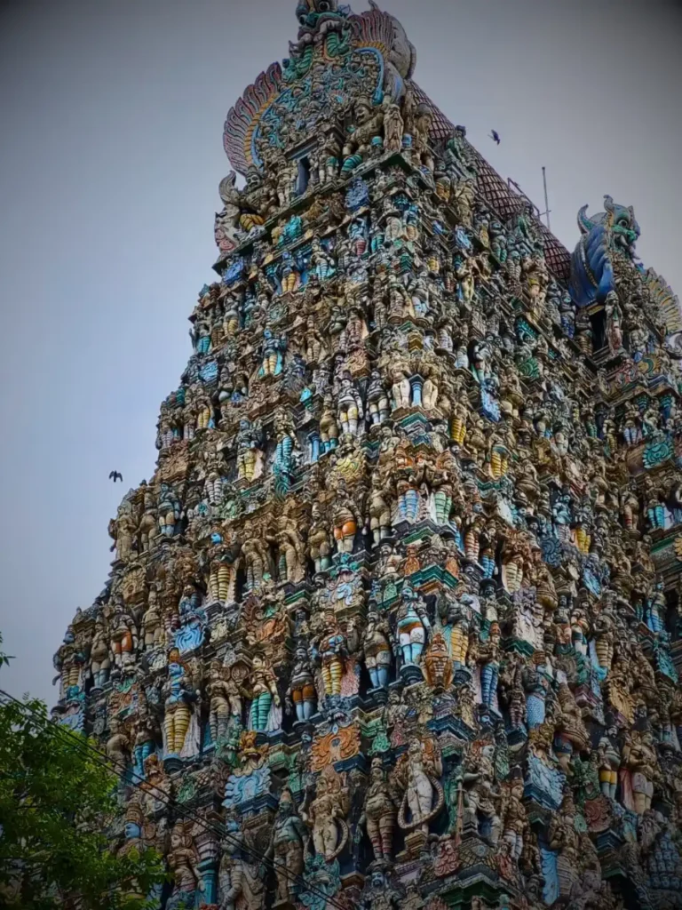 Colorful Gopuram tower of Meenakshi Amman Temple in Madurai